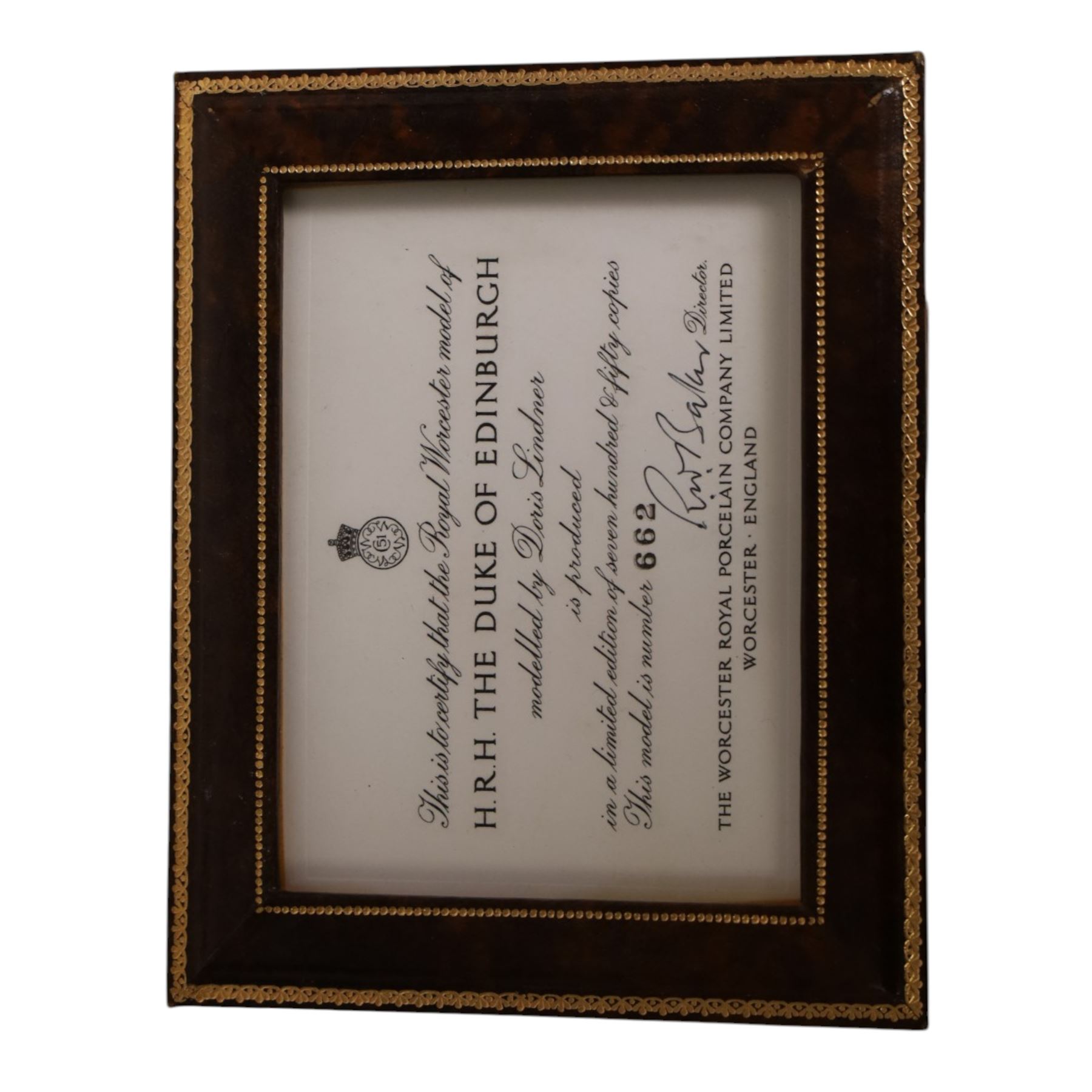 Royal Worcester equestrian figure, H.R.H. The Duke of Edinburgh, modelled by Doris Lindner, limited edition no. 662/750, with framed certificate, H40cm