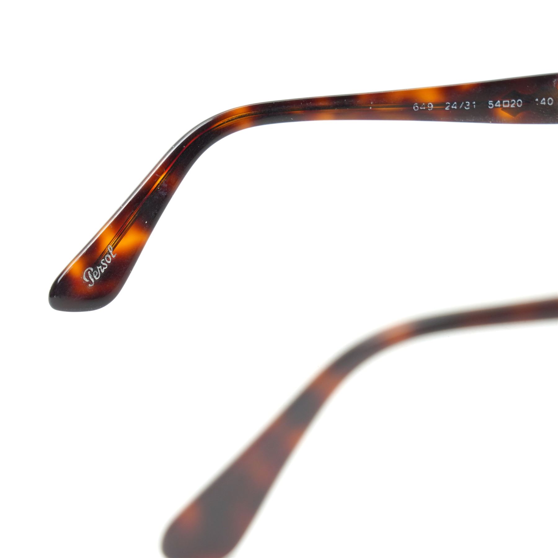 Persol tortoiseshell acetate sunglasses, handmade in Italy, with dark green lenses, signature silver-tone arrow hinges and keyhole bridge, temple interiors stamped Persol and CE marks, together with original Persol leather case