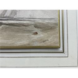 John Le Capelain (Jersey 1812-1848): 'Shipping in a Stiff Breeze' and 'A Frigate drawing close to a Fishing Boat', pair watercolours, the latter signed, 16.5cm x 25cm and 17cm x 26.5cm, respectively (2) 
Provenance: private local collection, purchased Christie's London, 'The Collection of the Late Joh Appleby', 4th November 2010 Lot 228