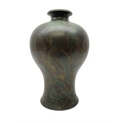 Paul Haustein (German 1880-1944) for WMF: Patinated copper vase circa 1927, of inverted baluster form with stylized floral decoration, H31cm