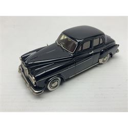Crossway Models 1:43 scale Riley RMB 2 1/2 Litre Saloon; boxed; Spa Croft Models 1:43 scale Humber Super Snipe MkIV; and Milestone SS Swallow; both unboxed (3)