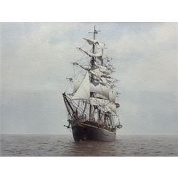 Roger Davies (British 1945-): Clipper at Full Sail, watercolour signed 31cm x 41cm