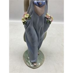 Three Lladro figures comprising, Pocket Full of Wishes no 7650, School Days no 7604 and Spring Bouquets no 7603, all with original boxes, largest example H26cm  
