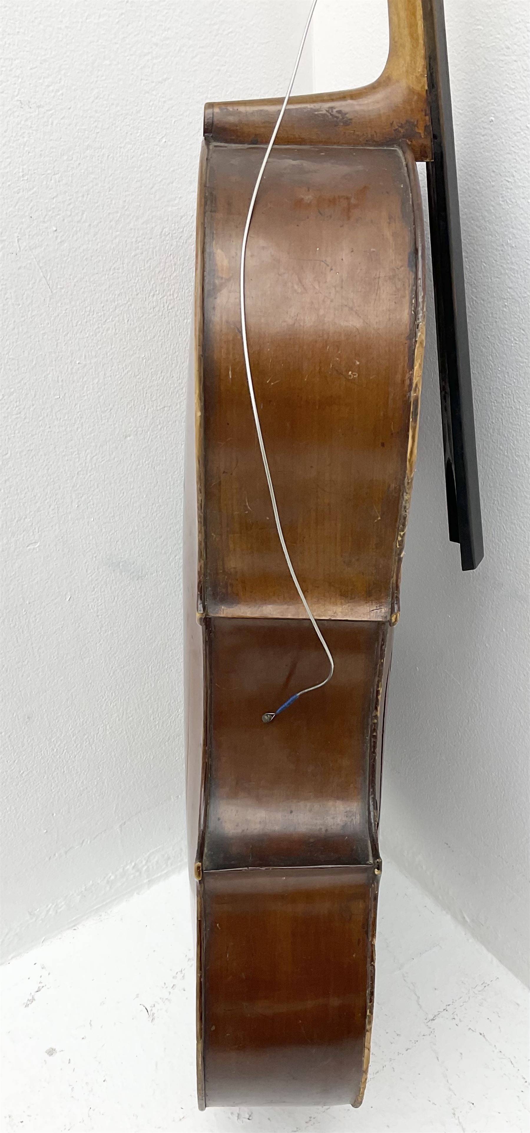 German Saxony three-quarter size cello for restoration, c1920, with 69cm two-piece maple back and ribs and two-piece spruce top, L111cm overall; with bow and canvas carrying case