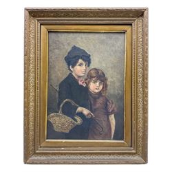 English School (19th century): Portrait of two Young Children, oil on canvas indistinctly signed 35cm x 25cm