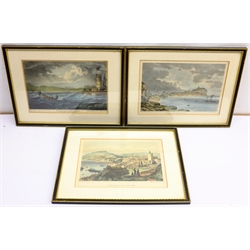 'Scarborough from the Castle Gate', 'Scarborough Lighthouse' and 'View of Scarborough', three 19th century coloured lithographs in matching Hogarth frames 18cm x 26cm (3)