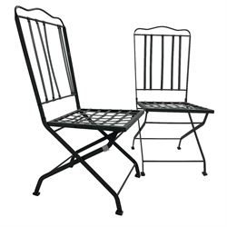 Set of six (4+2) grey finish wrought metal garden chairs, with shaped cresting rail over vertical slat back, latticework seat  - THIS LOT IS TO BE COLLECTED BY APPOINTMENT FROM DUGGLEBY STORAGE, GREAT HILL, EASTFIELD, SCARBOROUGH, YO11 3TX