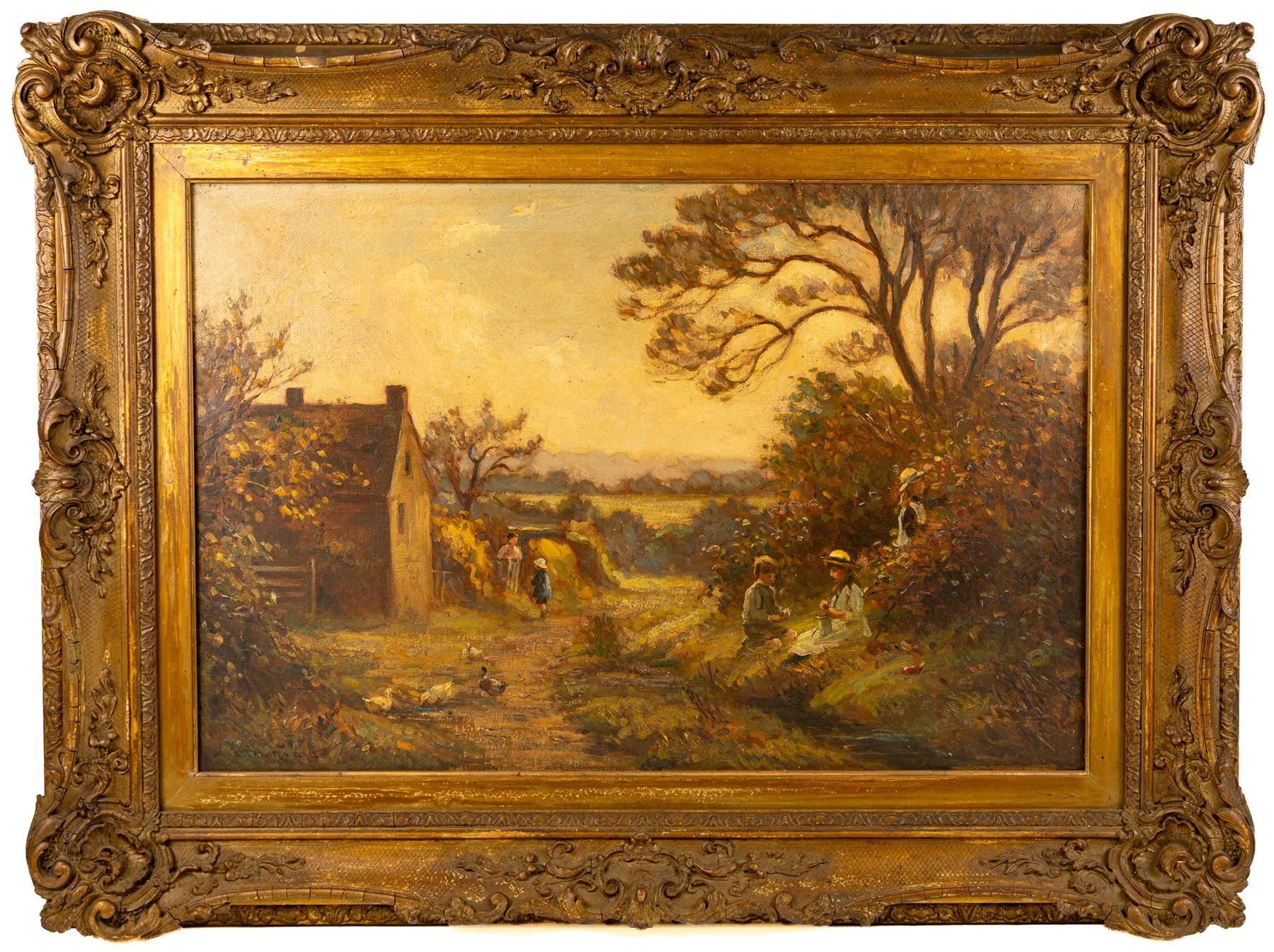 Ernest Higgins Rigg (Staithes Group 1868-1947): Children Picking Berries, oil on canvas signed 50cm x 75cm