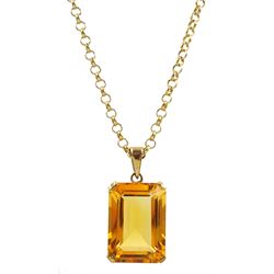 9ct gold emerald cut citrine pendant necklace, citrine approx 14.00 carat