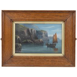 Edward King Redmore (British 1860-1941): Two Boat Scenes with Headlands, two oils on board, together with two further scenes of boats, max 17cm x 18.5cm (4) (one unframed)