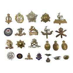 Military metal lapel and pin back badges to include stamped silver Old Coldstreamers Association example and another stamped silver badge, Royal Warwickshire examples, Glamorgan Yeomanry etc