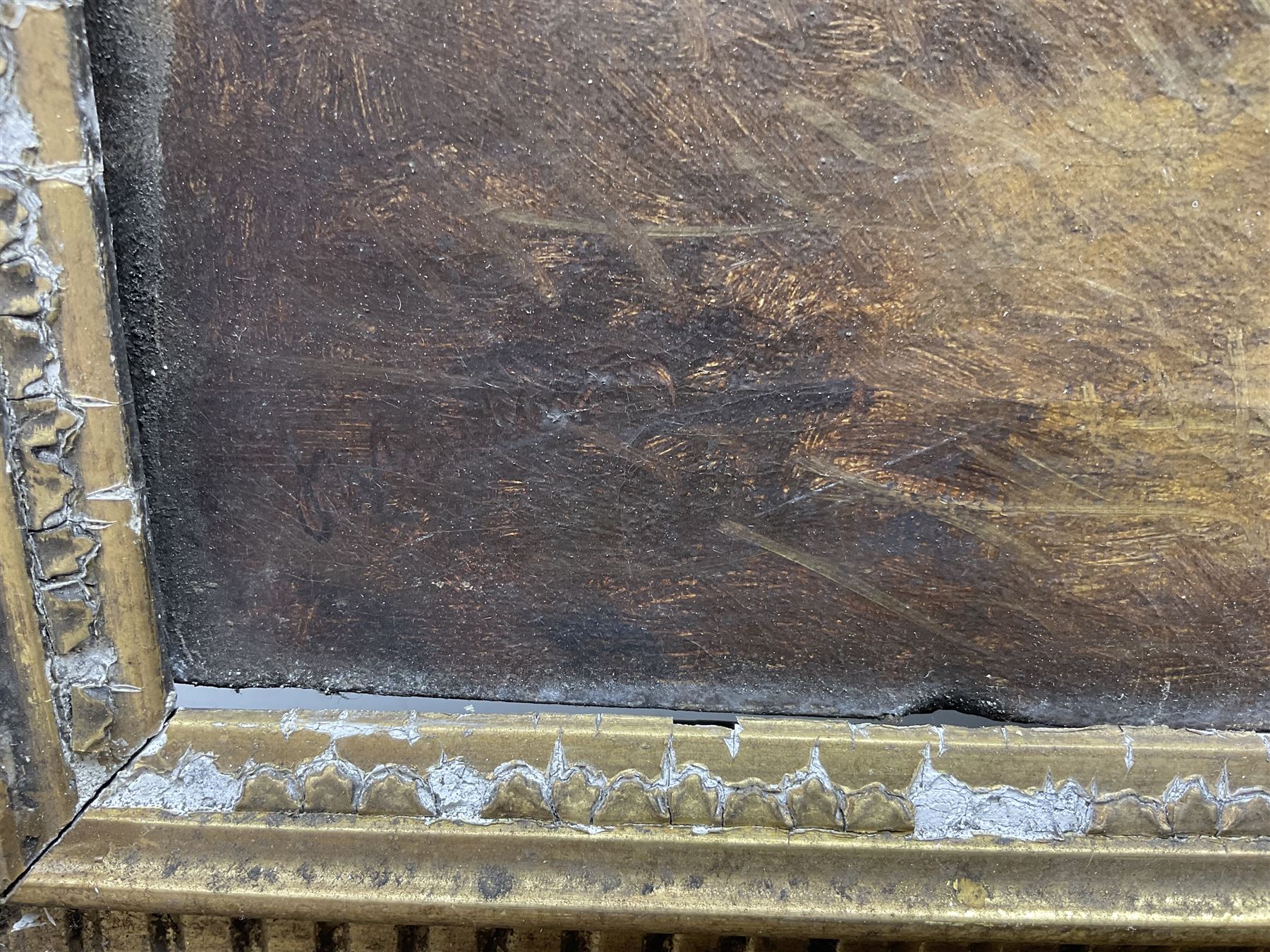 English School (19th Century): Donkey and Dog in a Stable, oil on canvas signed 'J Wheeler' 36cm x 49cm 