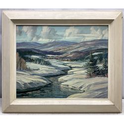 Sydney Berne (Canadian 1921-): 'La Rivière-du-Nord - Quebec' Winter Mountain Landscape, oil on board signed, inscribed verso 40cm x 50cm