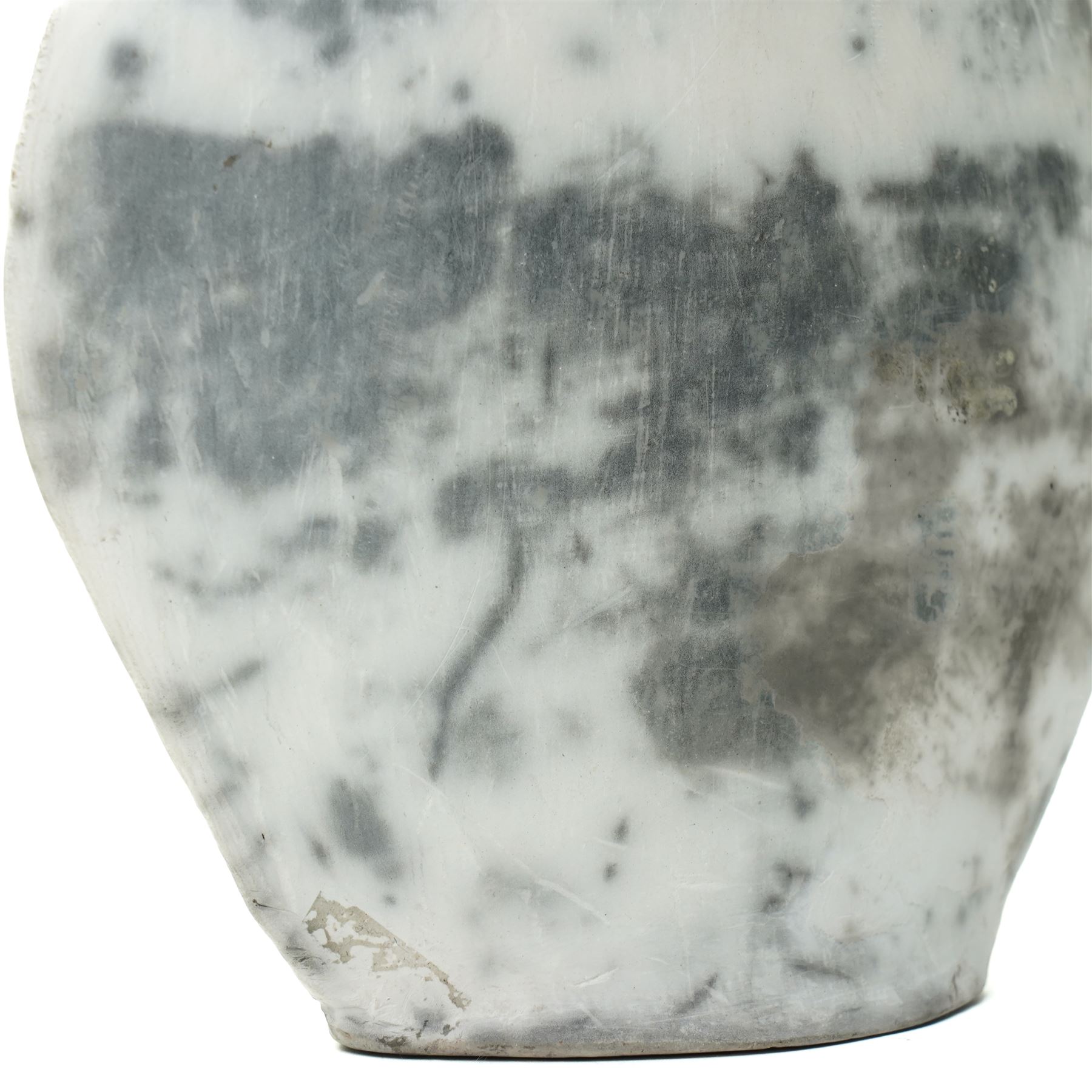 Galea Belinscaia (Yorkshire Contemporary) - Raku fired studio pottery vase of flattened bottle shape decorated in grey and white signed with initials H22cm