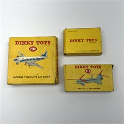Dinky - Vickers Viscount Air Liner No.706, Bristol 173 Helicopter No.715 and French Helicoptere Sikorsky S.58 No.60D, all boxed with internal packaging (3)