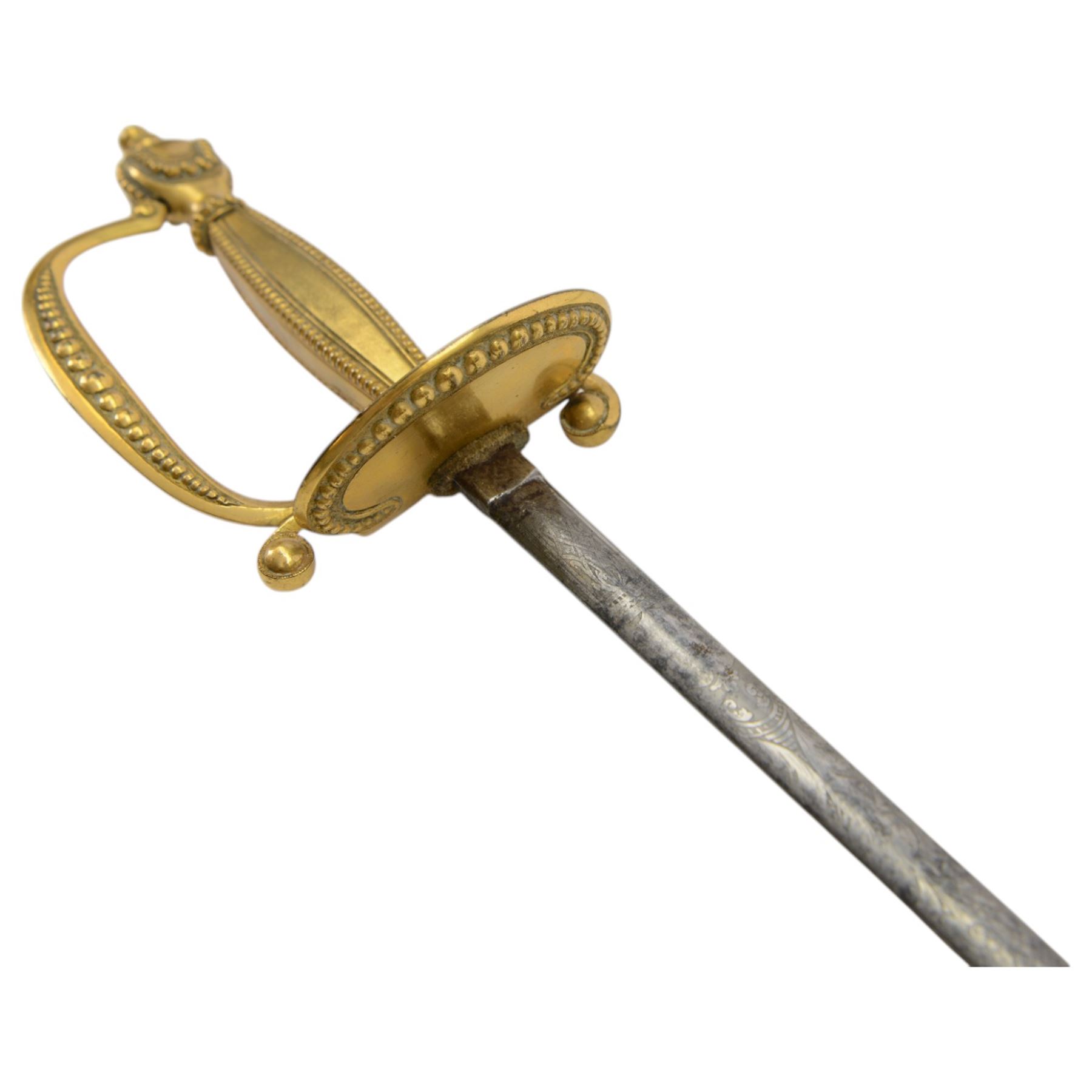 Victorian court sword, with etched blade signed 'Anderson St James's London', gilt brass hilt and black leather scabbard with gilt brass mounts