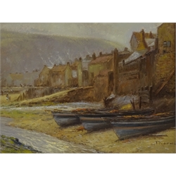  D Long (late 20th Century): Cobles at Staithes, oil on canvas signed 34cm x 44cm  