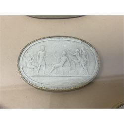 Set of six 19th century Grand Tour plaster intaglios, each depicting classical figures, frame H25cm, W19cm