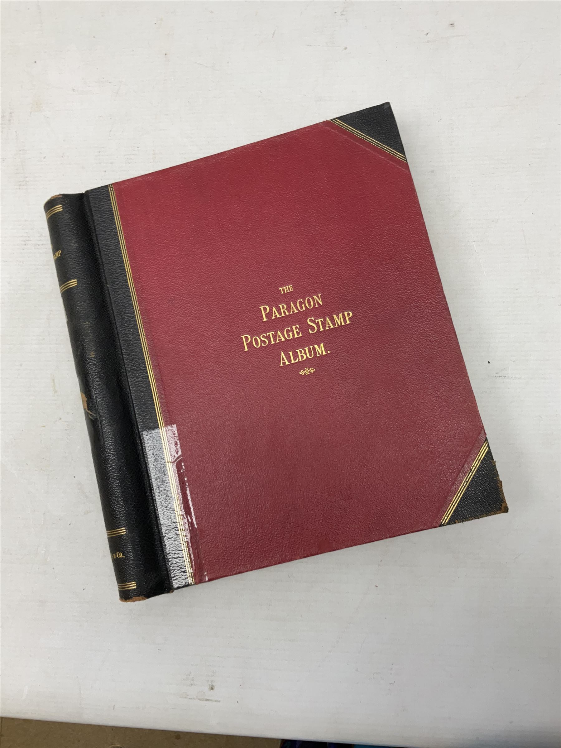 Mostly Great British Queen Victoria stamps, including five 1840 penny blacks four with red and one with black MX cancels, imperf penny reds including examples with MX cancels, perf penny reds, half penny 'bantams', various QV surface printed issues, penny lilac block, 1887-92 unused block of forty-two one halfpenny stamps etc, housed in 'The Paragon Postage Stamp Album