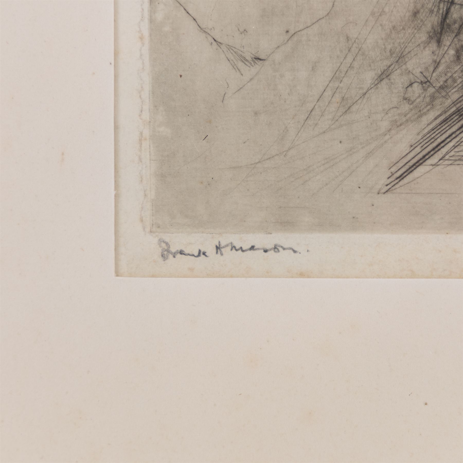 Frank Henry Mason (Staithes Group 1875-1965): 'Scarboro', drypoint etching signed and titled in pencil 22cm x 12.5cm 