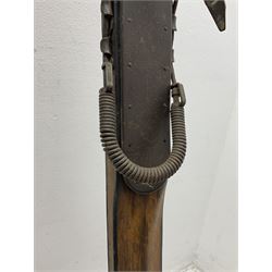 Pair of 1930s wooden skis, with painted metal runners beneath stamped Attenhofer, with retailers label for Ernst Gertsch Central Sports, L206cm