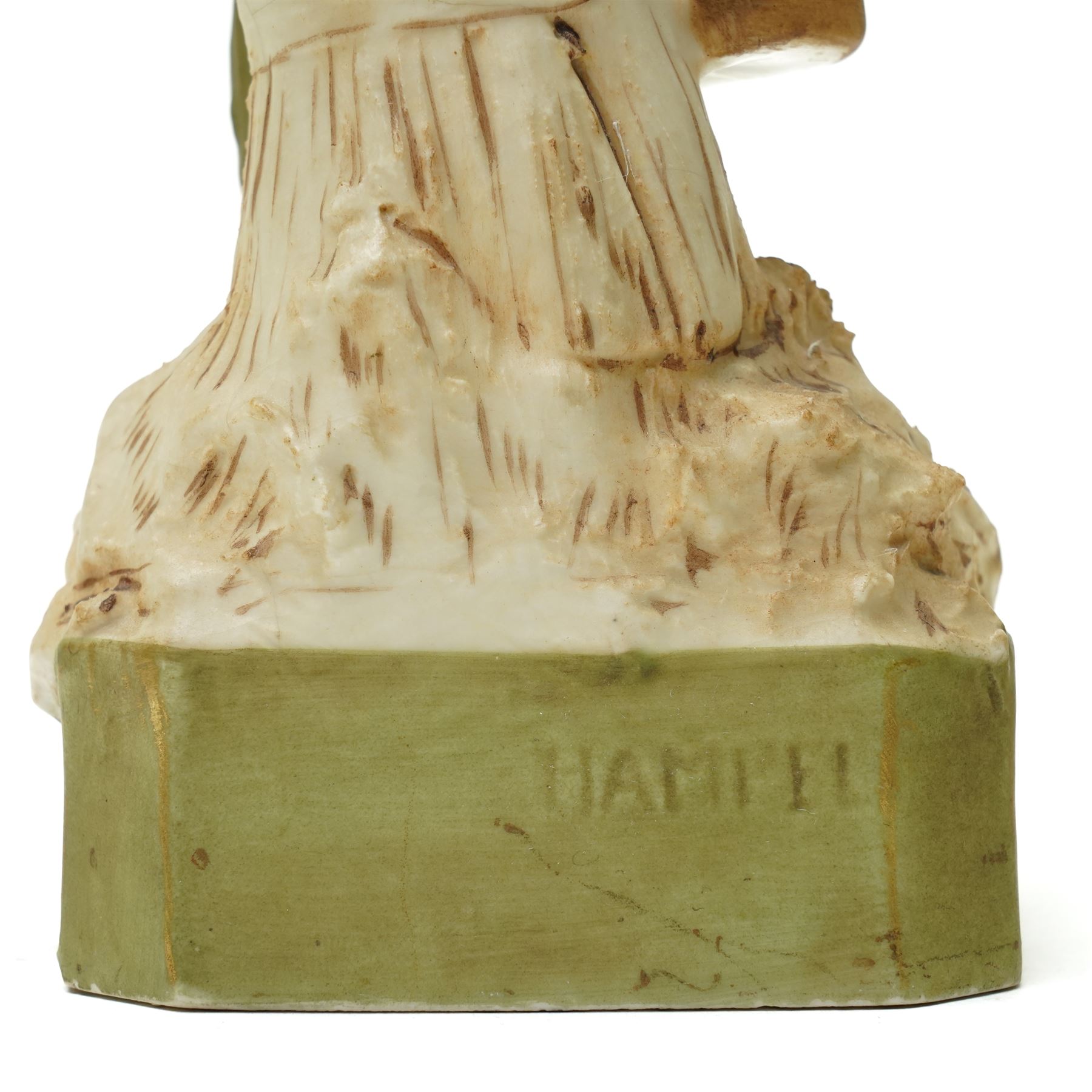 Pair of Royal Dux figures of agricultural workers modelled by Alois Hampel, one holding a scythe, the other sewing wheat model numbers 1457 and 1458 H32cm 