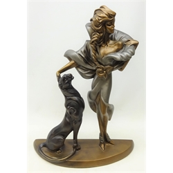  Austin Art Deco style bronzed group of a woman stood stroking a panther, designed by A. Danel, H49cm   