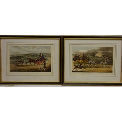  Coaching in a Yard, six 19th century re-published aquatint engravings after Henry Thomas Alken, four similar prints max 13cm x 20cm and two mirrors max H73cm (12)  