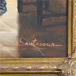 Continental School (20th Century): Three Gentleman in an Interior, oil on canvas signed 'Santasola' 60cm x 49cm