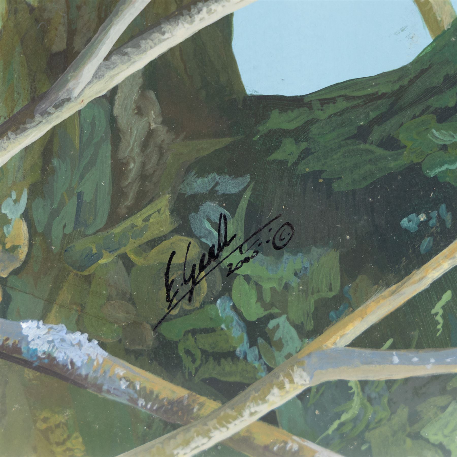 Elaine C Geall (British 1976-): 'African Leopard' and 'Patient Observer - Tawny Owl', acrylic on paper signed, titled verso 29cm x 48cm and 53cm x 35cm (2)