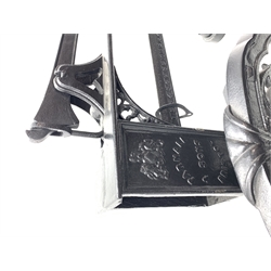 19th century platform scales by Parnall & Sons. Bristol, black painted cast iron, raised back decorated with foliage scrolls and fruit garland, H128cm