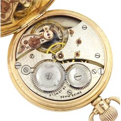Early 20th century 9ct gold full hunter keyless lever pocket watch, white enamel dial with Roman numeral hour markers and subsidiary seconds dial, case by Aaron Lufkin Dennison, Birmingham 1927