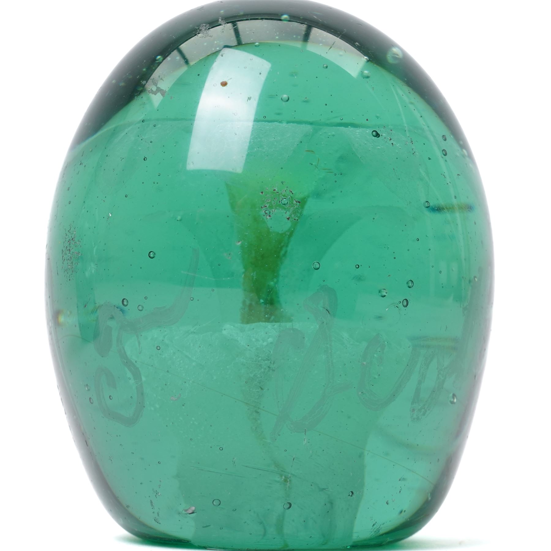 Three Victorian glass dumps, two with names 'Scott' and 'Aleck', one dated 1884, largest H13cm (3)