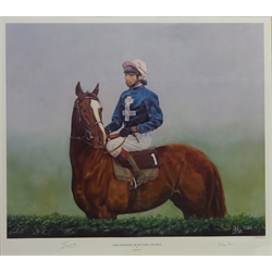  'John Francome on Rhythmic Pastimes', limited edition colour print No.46/350 signed in pencil by Philip Toon (British 1954-) and by the jockey 45cm x 51.5cm  
