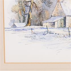 John Freeman (British 1942-): 'Morel Farm' and Farm in Winter, pair watercolours signed and dated '90, one titled, 23cm x 23cm (2)
