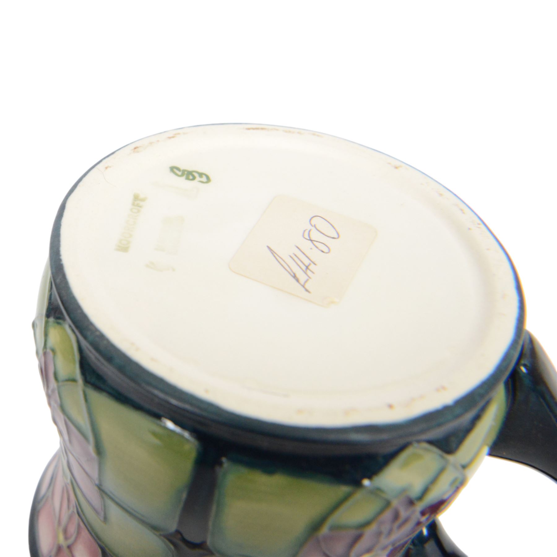 Moorcroft violets pattern ginger jar, together with matching covered dish and mug, all with original boxes, ginger jar H11cm 