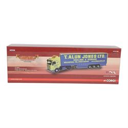 Two Corgi Hauliers of Renown 1:50 scale diecast model lorries, comprising CC14804 Scania 143 Curtainside T.Alun Jones Ltd and CC15202 MAN XLX Eddie Stobart Ltd Carlisle, both boxed