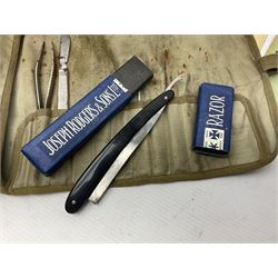 Collection of nineteen British Army booklets 1940s - 1970s including Small Arms Training 1944, various Infantry Training, Cadet Training Manual 1978, Signal Training, Commander's Aide Memoires etc; 1950s blue beret with Yorks Brigade badge; part travelling toilet set in cloth roll; all contained in pine box with webbing straps