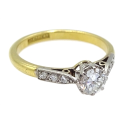 18ct gold single stone diamond ring, with diamond set shoulders, stamped 18 Plat, diamond approx 0.35 carat