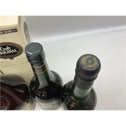 Mixed alcohol comprising Harveys Medium Dry Sherry, 70cl, one bottle, Croft Original Fine Old Pale Cream Sherry, 70cl, one bottle in box, Martini Extra Dry Vermouth, 90cl 18% vol, one bottle in box, Cockspur Barbados V.S.O.R Fine Rum, one bottle, and Baileys Irish Cream, 1l, one bottle (5)