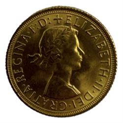Queen Elizabeth II 1958 gold full sovereign coin
