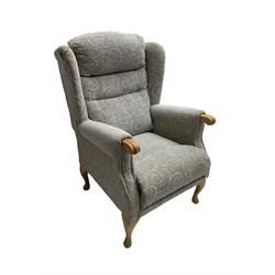 The Cotswold Chair Company - 'Berkeley Queen Anne' wingback armchair, upholstered in textured scroll fabric with sprung seat, on cabriole supports