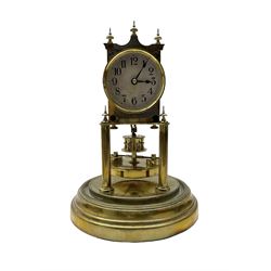 Gustav Becker - German torsion clock, serial No 2086578, on a circular brass base with a glass dome, silvered dial with Arabic numerals and steel spade hands, circular oscillating pendulum, torsion spring intact.