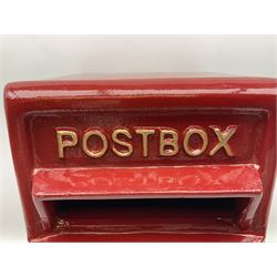 Reproduction red painted cast metal post box, H59.5cm