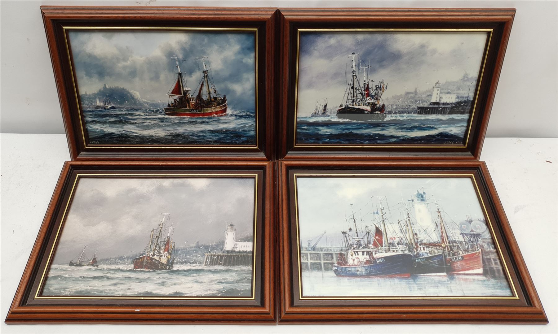 After Jack Rigg (British 1927-): Trawlers at Scarborough, set four colour prints 20cm x 29cm (4)