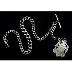 Victorian silver tapering Albert chain, with one clip and silver fob