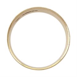 9ct gold wide wedding band, with engraved star decoration, hallmarked