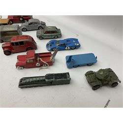Dinky/Corgi - twenty-nine unboxed and playworn die-cast models including Mobilgas Tanker, two BEV Trucks, Aveling-Barford steam roller, Coventry Climax fork-lift, Hudson Hornet, Vanguard, Post Office Telephones Van, Royal Mail Van etc