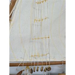 Large wooden model ship of a three-masted schooner, H117cm, W163cm, with stand