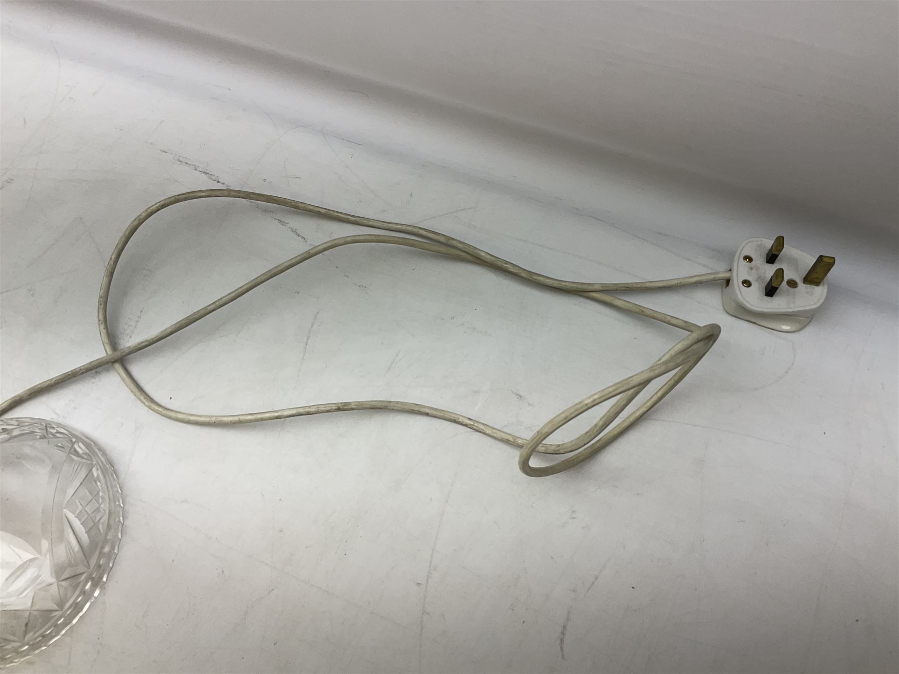 Waterford style cut crystal table lamp with mushroom shade and shaped central column upon a circular spreading foot, H39cm